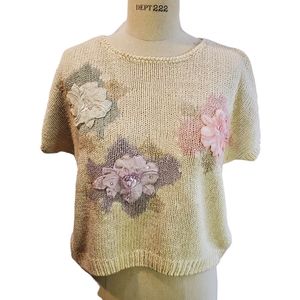 Vintage Koret Petites Flower Sequin‎ Sweater Size L